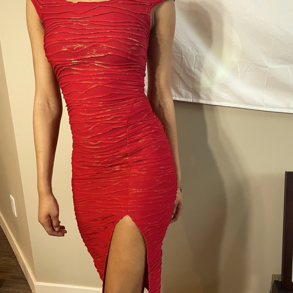 Red and gold dress with slit (size S)